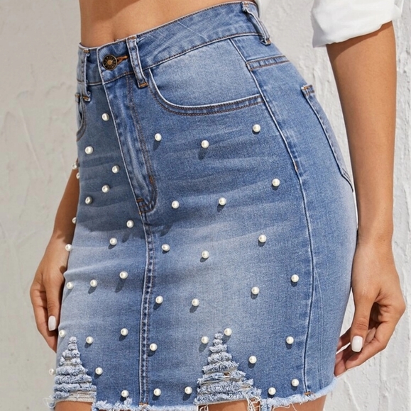 Miami Womens Hi Waisted Denim Pearl Skirt